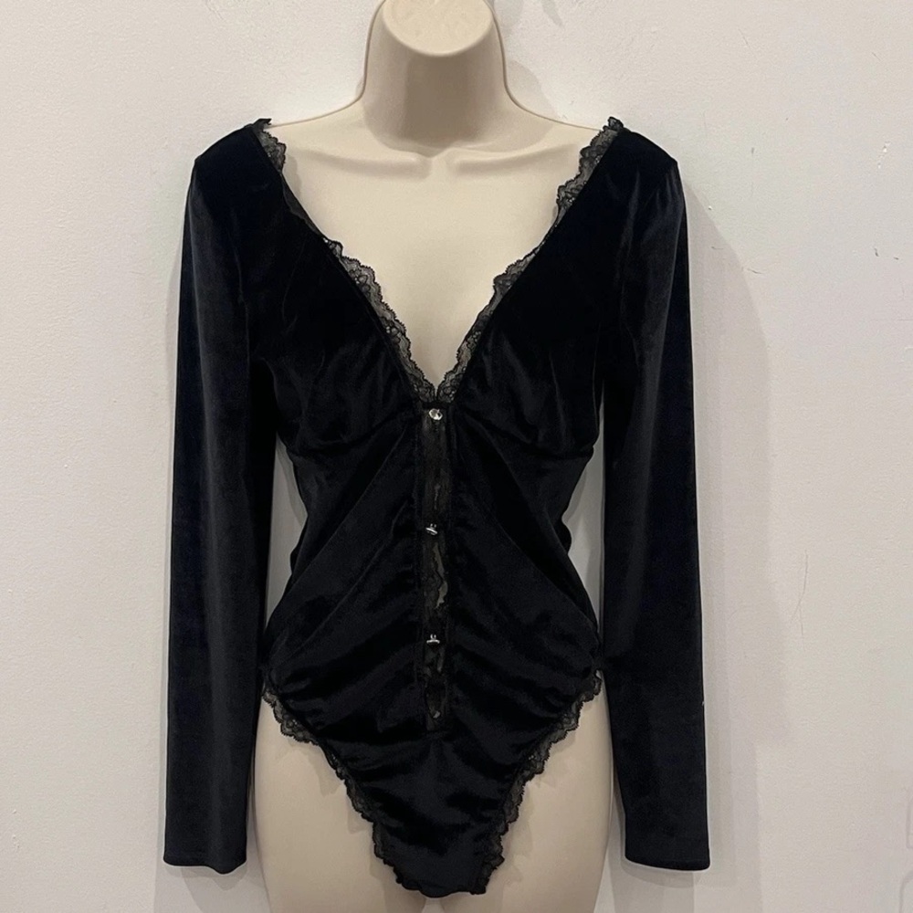 Victoria's Secret Black Velvet Lace Bodysuit